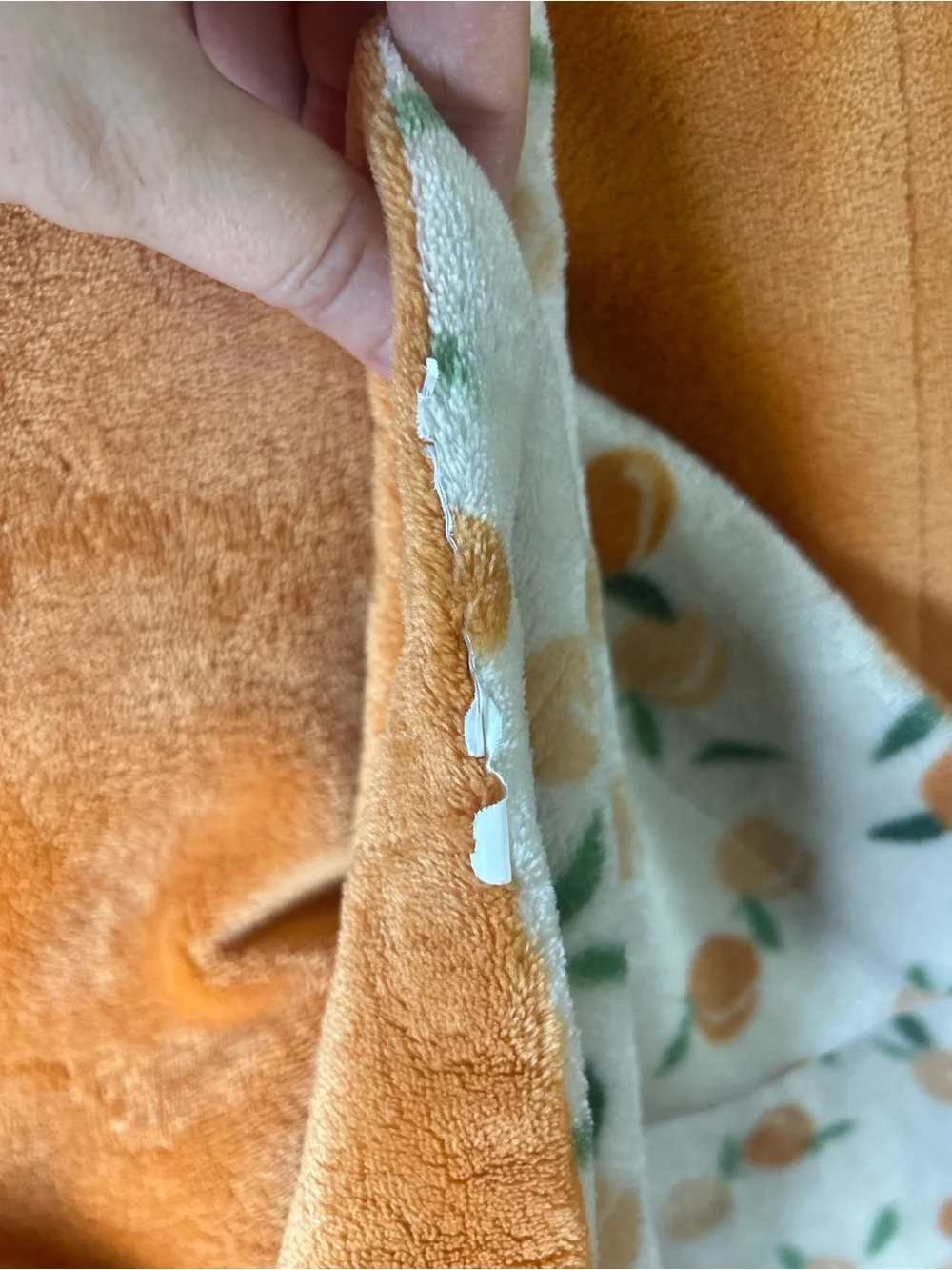Orange Peach Fruit Baby Blanket Green Leaves Beige Tan Plush Security Lovey